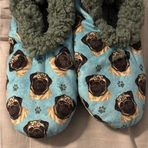 Hallmark Blue Pug Print Plush Slippers